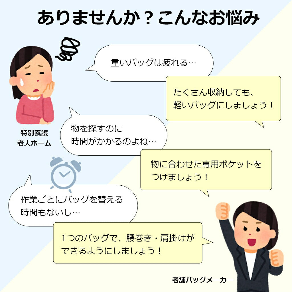 3WAY 介護業務用ウエストポーチ UB1696 仕事 男女兼用 道具入れ A6